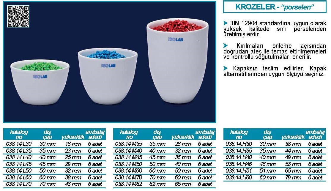 İSOLAB kroze porselen orta form